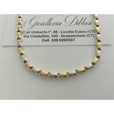 COLLANA Uomo Donna In ORO 18 Karati 750% COLLIER CATENA Giallo Bianco Girocollo - 1