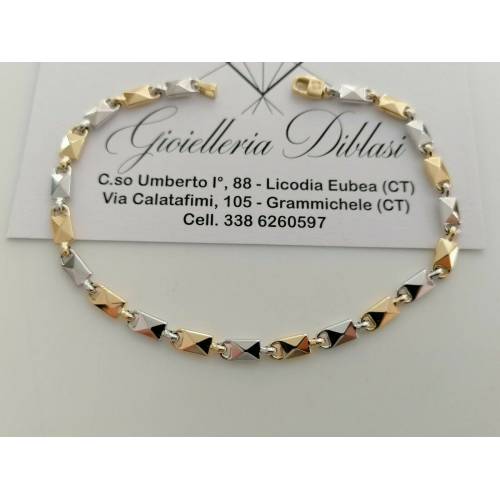 BRACCIALE Oro 18 Karati 750% Uomo Donna Unisex ORO GIALLO BIANCO Maglia Bicolore - 1