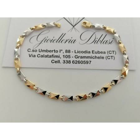 BRACCIALE Oro 18 Karati 750% Uomo Donna Unisex ORO GIALLO BIANCO Maglia Bicolore - 1
