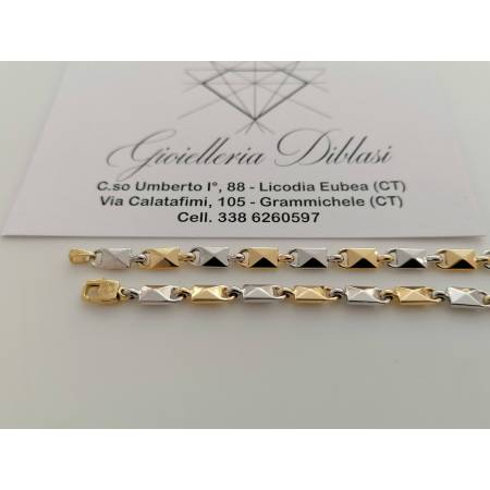 BRACCIALE Oro 18 Karati 750% Uomo Donna Unisex ORO GIALLO BIANCO Maglia Bicolore - 2