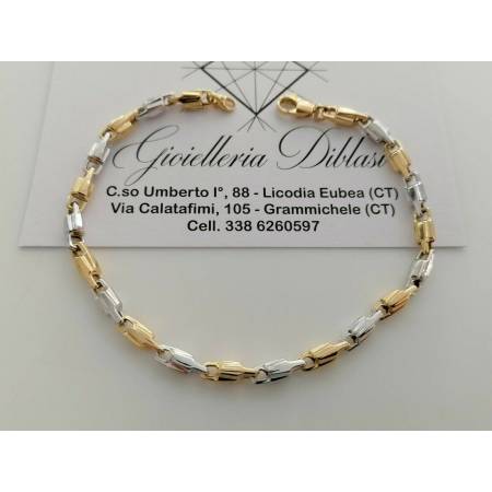 BRACCIALE In ORO 18 Karati 750% Uomo Donna Bicolore GIALLO BIANCO Maglia Catena - 1