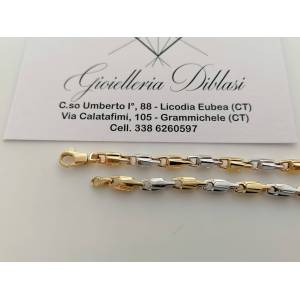 BRACCIALE In ORO 18 Karati 750% Uomo Donna Bicolore GIALLO BIANCO Maglia Catena - 1 2