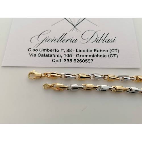 BRACCIALE In ORO 18 Karati 750% Uomo Donna Bicolore GIALLO BIANCO Maglia Catena - 2