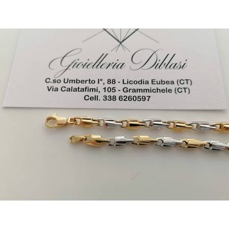 BRACCIALE In ORO 18 Karati 750% Uomo Donna Bicolore GIALLO BIANCO Maglia Catena - 2