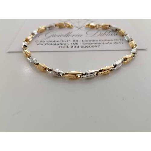 BRACCIALE In ORO 18 Karati 750% Uomo Donna Bicolore GIALLO BIANCO Maglia Catena - 3