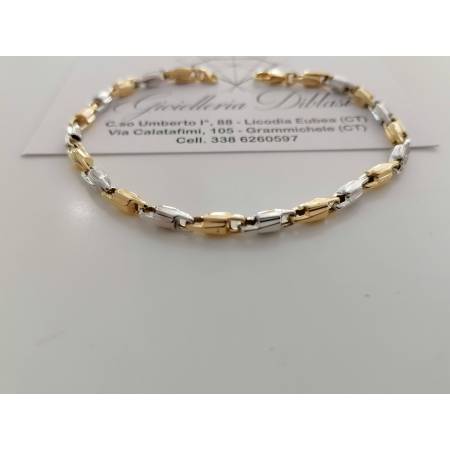 BRACCIALE In ORO 18 Karati 750% Uomo Donna Bicolore GIALLO BIANCO Maglia Catena - 3