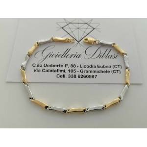 BRACCIALE ORO 18 Karati 750% Uomo Donna Bicolore GIALLO BIANCO Maglia A Catena - 1