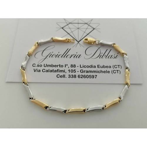 BRACCIALE ORO 18 Karati 750% Uomo Donna Bicolore GIALLO BIANCO Maglia A Catena - 1
