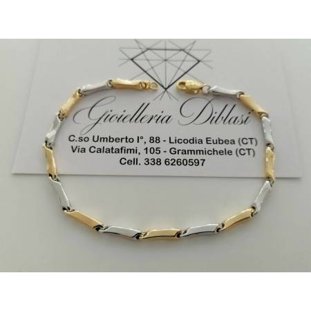 BRACCIALE ORO 18 Karati 750% Uomo Donna Bicolore GIALLO BIANCO Maglia A Catena - 1