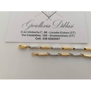 BRACCIALE ORO 18 Karati 750% Uomo Donna Bicolore GIALLO BIANCO Maglia A Catena - 1 2