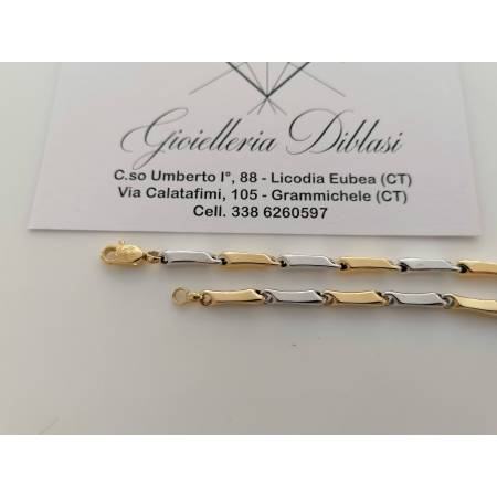 BRACCIALE ORO 18 Karati 750% Uomo Donna Bicolore GIALLO BIANCO Maglia A Catena - 2