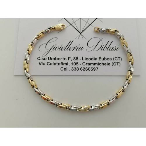 BRACCIALE In ORO Bicolore GIALLO BIANCO 18 Karati 750% Uomo Donna Maglia Catena - 1