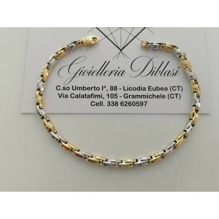 BRACCIALE In ORO Bicolore GIALLO BIANCO 18 Karati 750% Uomo Donna Maglia Catena - 1