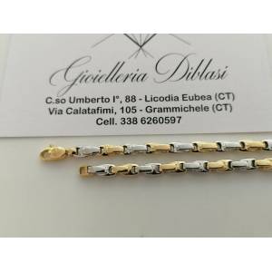 BRACCIALE In ORO Bicolore GIALLO BIANCO 18 Karati 750% Uomo Donna Maglia Catena - 1 2