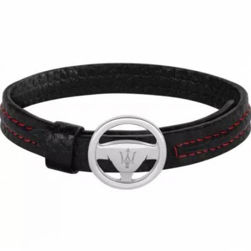 BRACCIALE MASERATI Uomo In Acciaio Pelle Nero Rosso Collezione JEWELS JM118AMC07 - 1