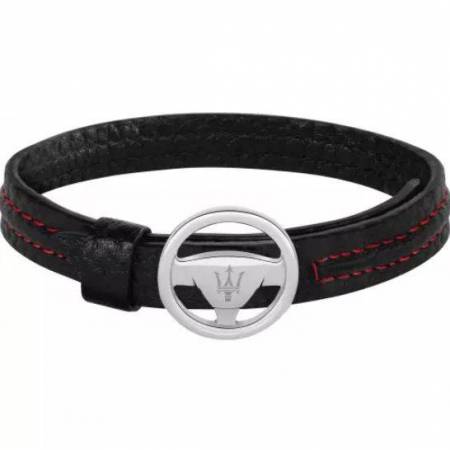 BRACCIALE MASERATI Uomo In Acciaio Pelle Nero Rosso Collezione JEWELS JM118AMC07 - 1