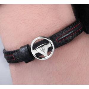 BRACCIALE MASERATI Uomo In Acciaio Pelle Nero Rosso Collezione JEWELS JM118AMC07 - 1 2