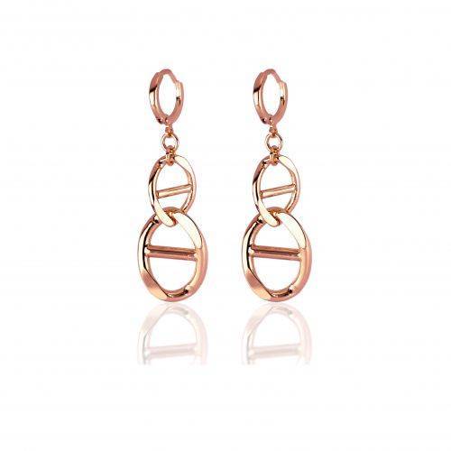 ORECCHINI UNOAERRE Donna Catena TRAVERSINO Pendenti Oro Rosa 24 Kt BRONZO Rosato - 1