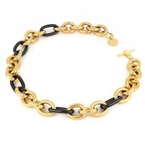 COLLANA UNOAERRE Donna Maglia Catena Placcato Oro Giallo 24K BRONZO Dorato Nero - 1