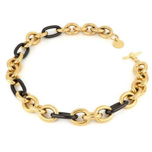 COLLANA UNOAERRE Donna Maglia Catena Placcato Oro Giallo 24K BRONZO Dorato Nero - 1