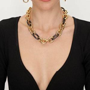 COLLANA UNOAERRE Donna Maglia Catena Placcato Oro Giallo 24K BRONZO Dorato Nero - 1 2