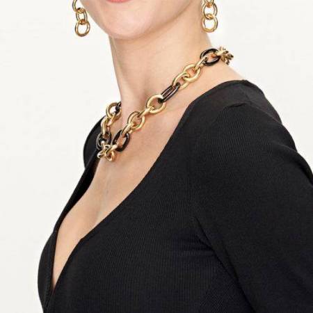 COLLANA UNOAERRE Donna Maglia Catena Placcato Oro Giallo 24K BRONZO Dorato Nero - 3