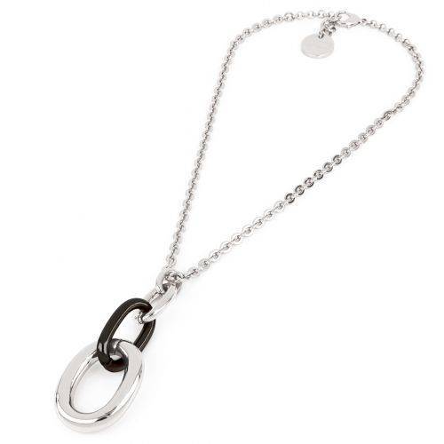 COLLANA UNOAERRE Donna Catena Placcato Argento 925% Rutenio BRONZO Bianco E Nero - 1