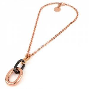 COLLANA UNOAERRE Donna Catena Placcato Oro 24 Karati Rutenio In BRONZO Rosa Nero - 1