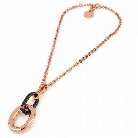 COLLANA UNOAERRE Donna Catena Placcato Oro 24 Karati Rutenio In BRONZO Rosa Nero - 1