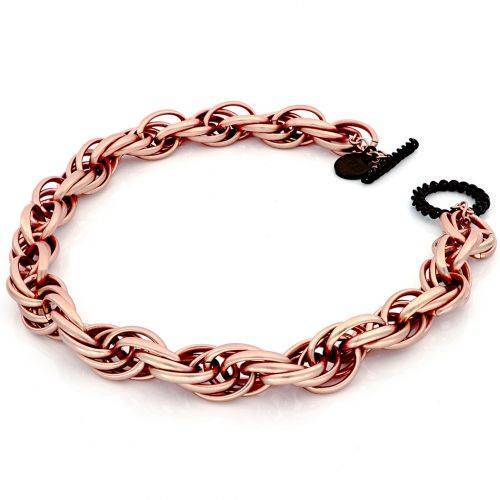 COLLANA UNOAERRE Donna CORDA Sabbiata Placcato Oro 24K Rutenio BRONZO Rosa Nero - 1