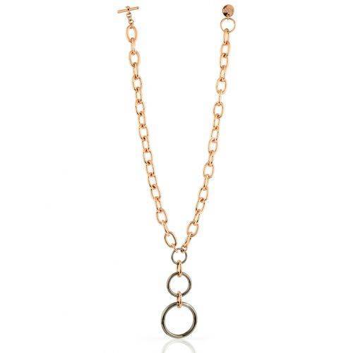 COLLANA UNOAERRE Donna Catena Placcato Oro 24 Karati Rutenio In BRONZO Rosa Nero - 1