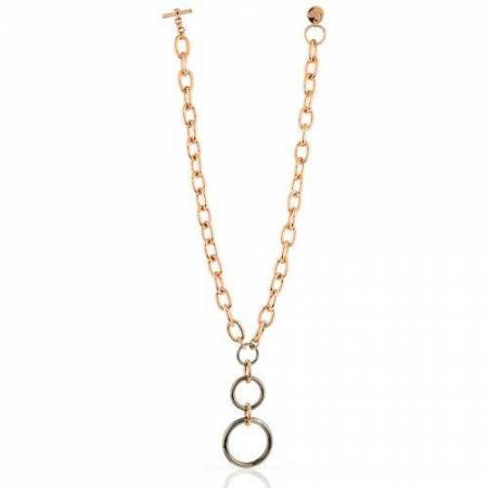 COLLANA UNOAERRE Donna Catena Placcato Oro 24 Karati Rutenio In BRONZO Rosa Nero - 1