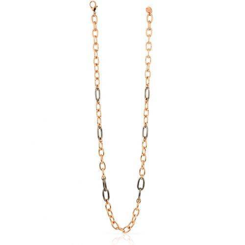 COLLANA UNOAERRE Donna CATENA Lunga Placcato Oro Rosa 24 K Rutenio BRONZO Rosato - 1