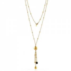 COLLANA UNOAERRE Donna Lunga Con Sfere Placcato Oro Rosa 24 Kt BRONZO Rosa Nero - 1