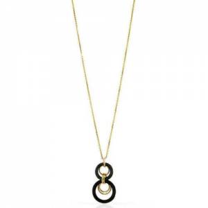 COLLANA LUNGA Con Cerchi Donna UNOAERRE Ottone Nero Dorato Placcato In Oro 24 Kt - 1