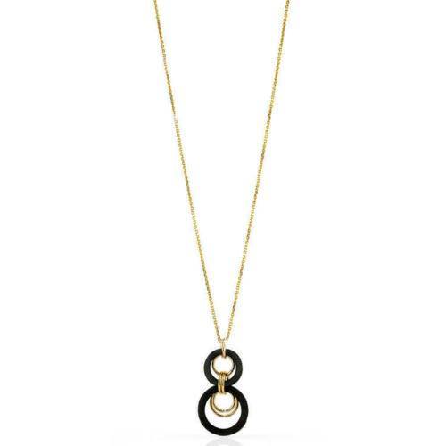 COLLANA LUNGA Con Cerchi Donna UNOAERRE Ottone Nero Dorato Placcato In Oro 24 Kt - 1