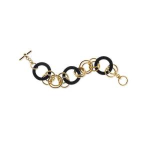 BRACCIALE UNOAERRE Donna Catena A Cerchi BRONZO Dorato Nero Placcato Oro 24 Kt - 1
