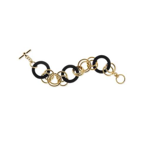 BRACCIALE UNOAERRE Donna Catena A Cerchi BRONZO Dorato Nero Placcato Oro 24 Kt - 1