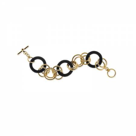 BRACCIALE UNOAERRE Donna Catena A Cerchi BRONZO Dorato Nero Placcato Oro 24 Kt - 1