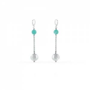 UNOAERRE ORECCHINI PENDENTI FIRMATO DONNA OTTONE BIANCO ORO CON SFERE LUCIDE - 1