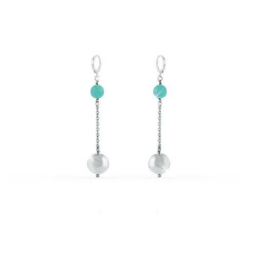 UNOAERRE ORECCHINI PENDENTI FIRMATO DONNA OTTONE BIANCO ORO CON SFERE LUCIDE - 1