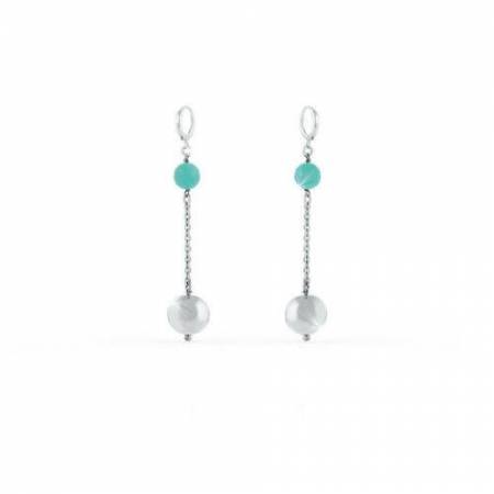 UNOAERRE ORECCHINI PENDENTI FIRMATO DONNA OTTONE BIANCO ORO CON SFERE LUCIDE - 1