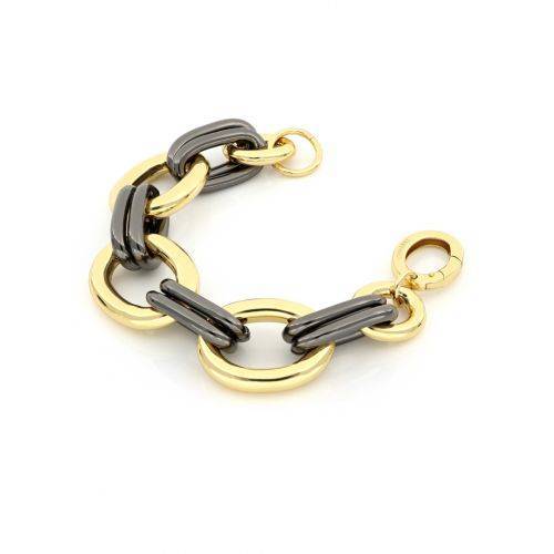BRACCIALE UNOAERRE Donna Catena In BRONZO Dorato Nero Placcato Oro 24 Kt Rutenio - 1