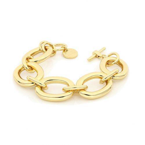 BRACCIALE UNOAERRE Donna Catena Con Ovali BRONZO Dorato Placcato Oro Giallo 24Kt - 1