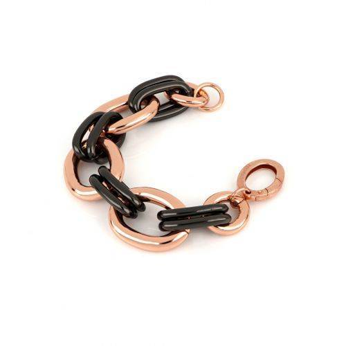 BRACCIALE UNOAERRE Donna BRONZO Rosato Nero Placcato Oro Rosa 24 Karati Rutenio - 1