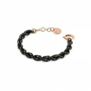 BRACCIALE UNOAERRE Donna BRONZO CORDA Nero Placcato Rutenio Oro Rosa 24 Karati - 1