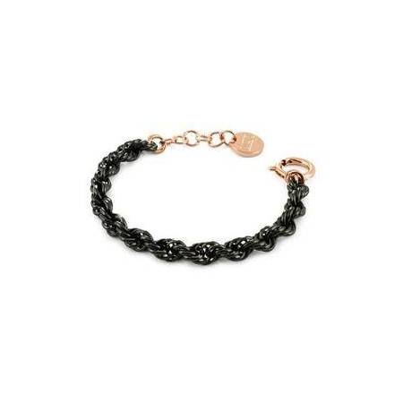 BRACCIALE UNOAERRE Donna BRONZO CORDA Nero Placcato Rutenio Oro Rosa 24 Karati - 1