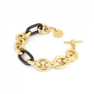 BRACCIALE UNOAERRE Donna Catena In BRONZO Dorato Nero Placcato Oro 24 KT Rutenio - 1