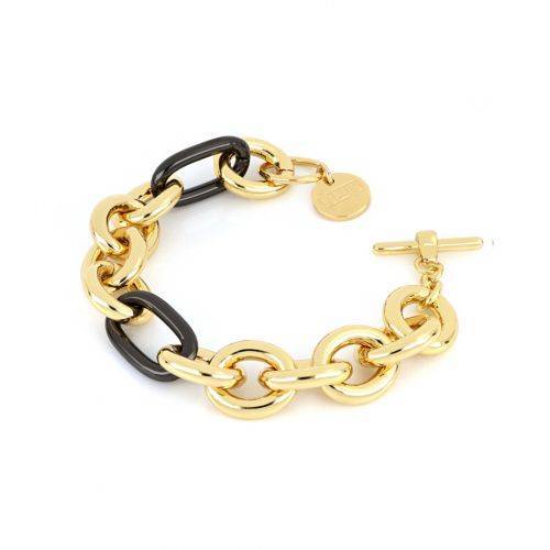 BRACCIALE UNOAERRE Donna Catena In BRONZO Dorato Nero Placcato Oro 24 KT Rutenio - 1