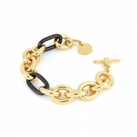 BRACCIALE UNOAERRE Donna Catena In BRONZO Dorato Nero Placcato Oro 24 KT Rutenio - 1